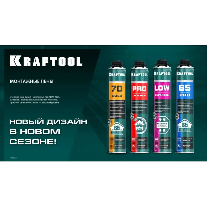 KRAFTOOL PRO, 750 мл, пистолетная, всесезонная, SVS, не залипающий клапан, выход до 45 л, монтажная пена (41182)