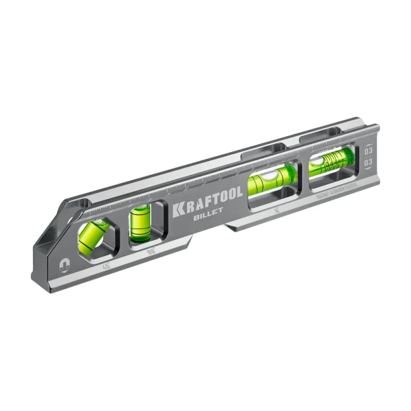 KRAFTOOL BILLET-20, 8 в 1, 200 мм, точность 0.3 мм/м, 4 глазка, брусковый магнитный уровень (34790)
