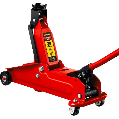STAYER R-28 RED FORCE, 2 т, 135 - 385 мм, подкатной домкрат с увеличенным подъемом, Professional (43156-2)