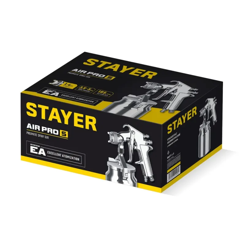 STAYER AirPro S, EA 1.4 мм, пневматический краскопульт с нижним бачком, Professional (06477-1.4)