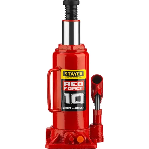 STAYER RED FORCE, 10 т, 230 - 460 мм, бутылочный гидравлический домкрат, Professional (43160-10)