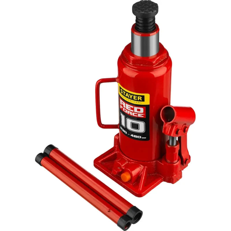 STAYER RED FORCE, 10 т, 230 - 460 мм, бутылочный гидравлический домкрат, Professional (43160-10)
