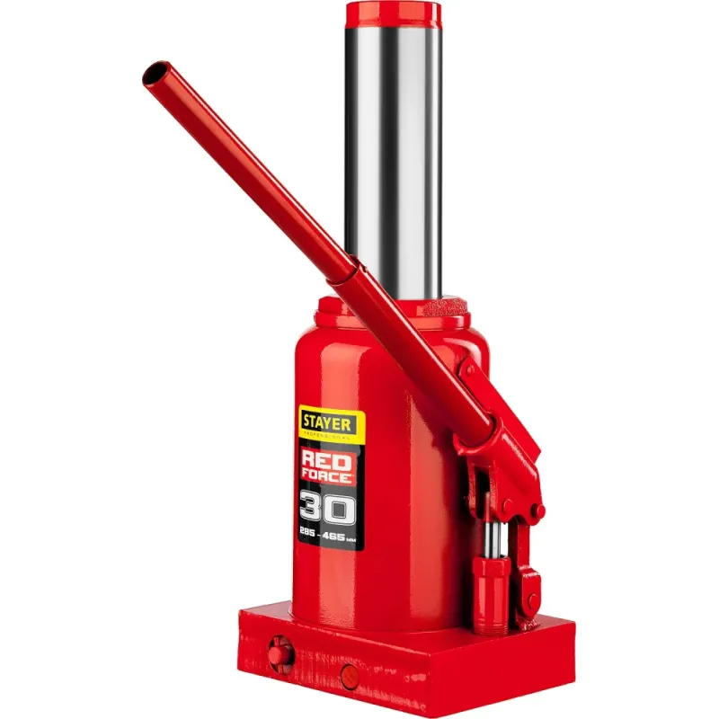 STAYER RED FORCE, 30 т, 285 - 465 мм, бутылочный гидравлический домкрат, Professional (43160-30)