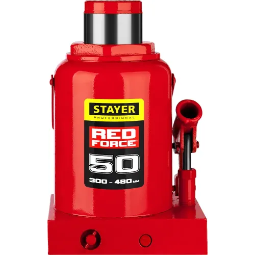 STAYER RED FORCE, 50 т, 300 - 480 мм, бутылочный гидравлический домкрат, Professional (43160-50)