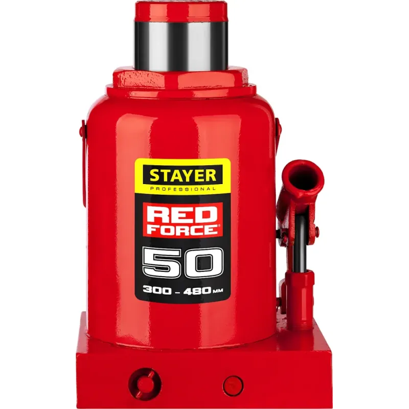 STAYER RED FORCE, 50 т, 300 - 480 мм, бутылочный гидравлический домкрат, Professional (43160-50)