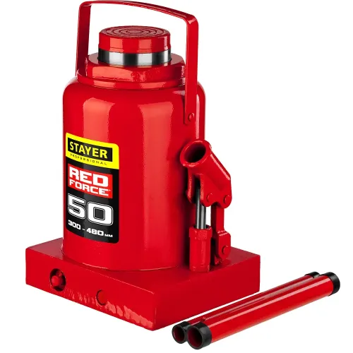 STAYER RED FORCE, 50 т, 300 - 480 мм, бутылочный гидравлический домкрат, Professional (43160-50)
