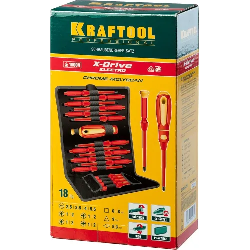 KRAFTOOL Х-Drive Electro, 18 предм, набор высоковольтных отверток (220092-H18)