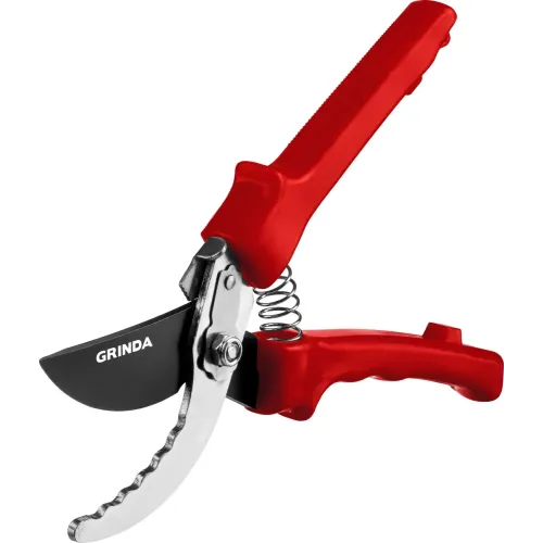 GRINDA G-31, 200 мм, закаленные лезвия, тефлоновое покрытие, зубцы на лезвии, пластиковые рукоятки, плоскостной секатор (40210)