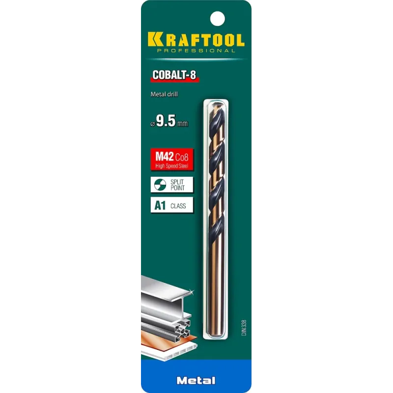 KRAFTOOL COBALT-8, 9.5 х 125 мм, сталь М42, HSS-Co(8%), сверло по металлу (29656-9.5)