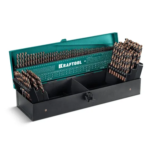KRAFTOOL Cobalt, 118 шт, (1-13 мм), сталь М42, HSS-Co(8%), набор сверл по металлу (29656-H118)