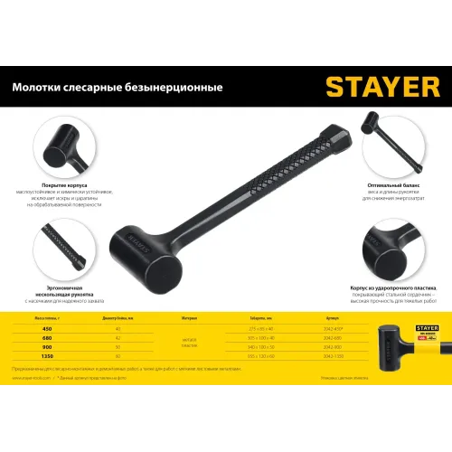 STAYER 40 мм, 680 г, цельнолитой безынерционный слесарный молоток, Professional (2042-680)
