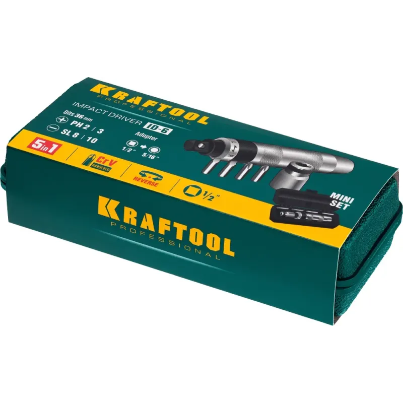 KRAFTOOL ID-6, 6 предм., ударно-поворотная отвертка (25555)