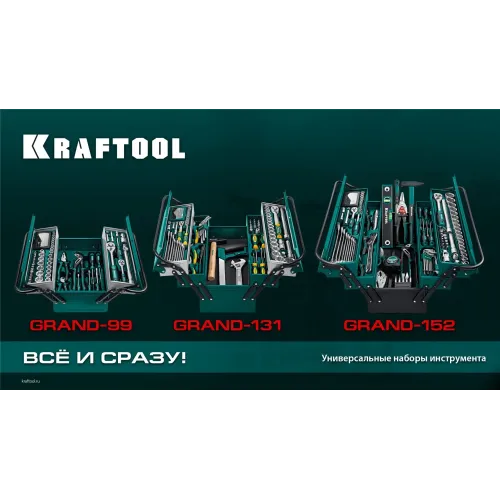 KRAFTOOL GRAND-99, 99 предм., (1/2″+1/4″), Универсальный набор инструмента (27978-H99)