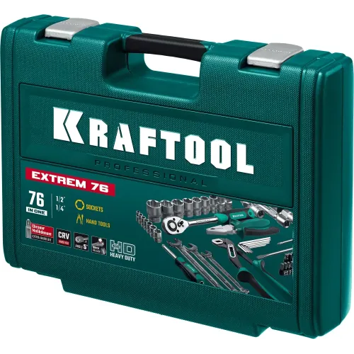 KRAFTOOL EXTREM-76, 76 предм., (1/2″+3/8″+1/4″), универсальный набор инструмента (27889-H76)
