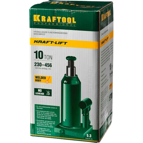 KRAFTOOL KRAFT-LIFT, 10 т, 230 - 460 мм, бутылочный гидравлический домкрат (43462-10)