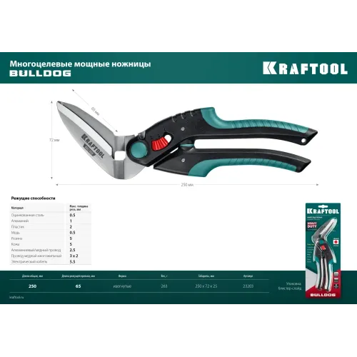 KRAFTOOL BULLDOG, 250 мм, многофункциональные прямые технические ножницы (23203)