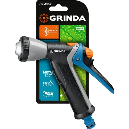GRINDA BM-R, плавная регулировка, курок сзади, металлический с TPR, поливочный пистолет, PROLine (8-427311)