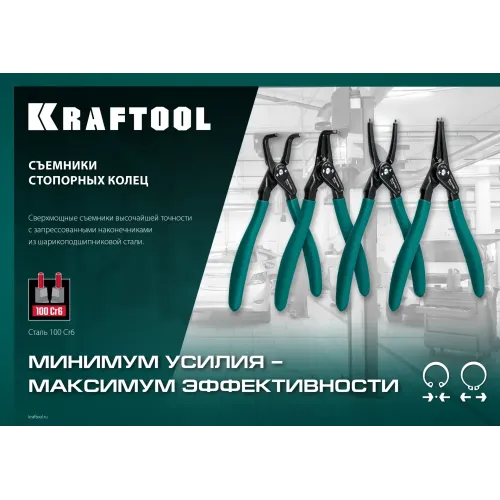 KRAFTOOL 180 мм, прямые губки, внутренний, Ссъемник стопорных колец (22812-1)