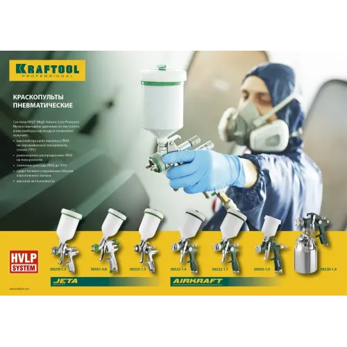 KRAFTOOL JETA 1000, HVLP, 1.3 мм, пневматический краскопульт с верхним бачком (06559-1.3)