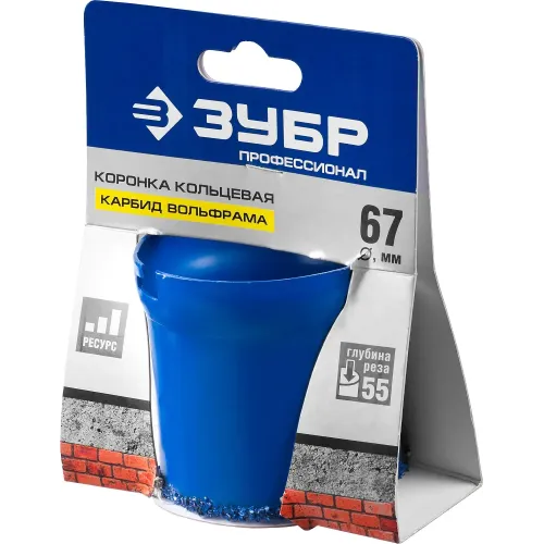 ЗУБР 67 мм, L 55 мм, карбид вольфрама, коронка кольцевая, Профессионал (33350-67)