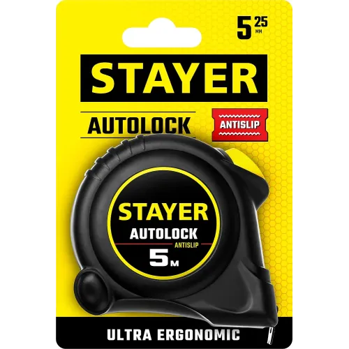 STAYER AutoLock, 5 м х 25 мм, рулетка с автостопом (2-34126-05-25)