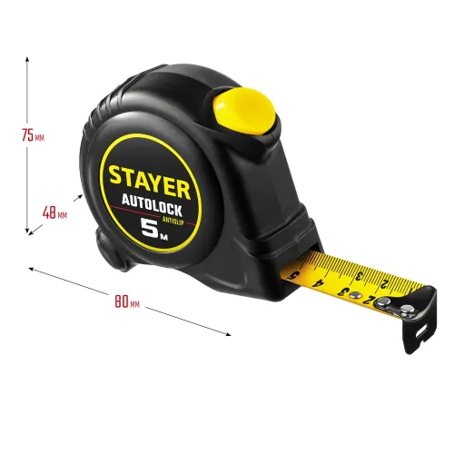 STAYER AutoLock, 5 м х 25 мм, рулетка с автостопом (2-34126-05-25)