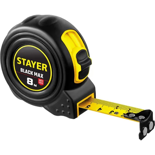 STAYER BlackMax, 8 м х 25 мм, рулетка с двумя фиксаторами, Professional (3410-08)