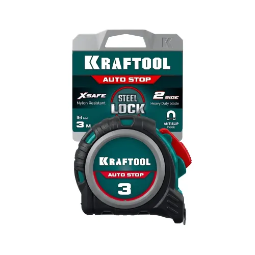 KRAFTOOL AutoStop 3м х 16мм, профессиональная рулетка с автостопом (3412-3-16)