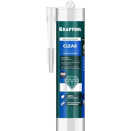 KRAFTOOL CLEAR, 310мл, прозрачный, суперсильный монтажный клей (41342)