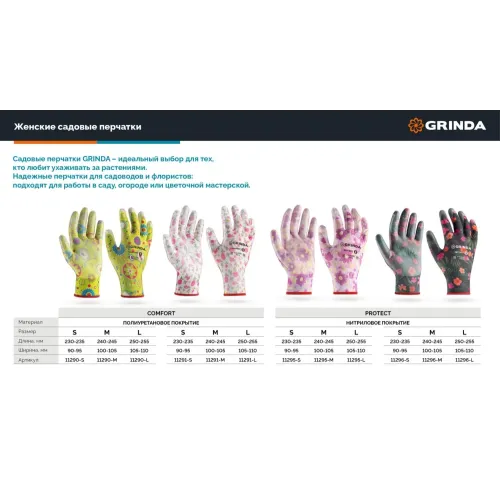 GRINDA COMFORT, M (8), садовые перчатки с прозрачным полиуретановым покрытием, зелёные, 13 класс (11290-M)