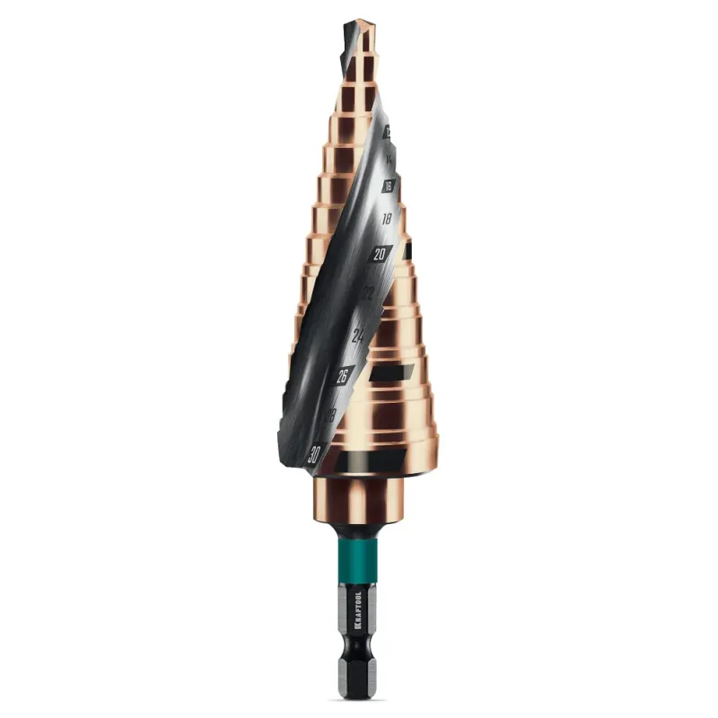 KRAFTOOL COBALT 6-30мм, 13 ступеней, азотирование, винтовая спираль, сверло ступенчатое(29691-6-30-13)