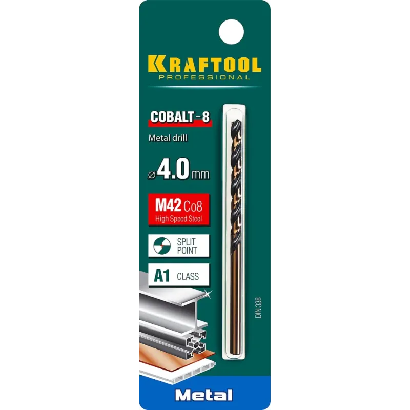 KRAFTOOL COBALT-8, 4.0 х 75 мм, сталь М42, HSS-Co(8%), сверло по металлу (29656-4)