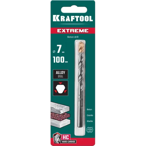 KRAFTOOL Extreme, 7 х 100 мм, трехгранный хвостовик, сверло по бетону (29166-100-07)