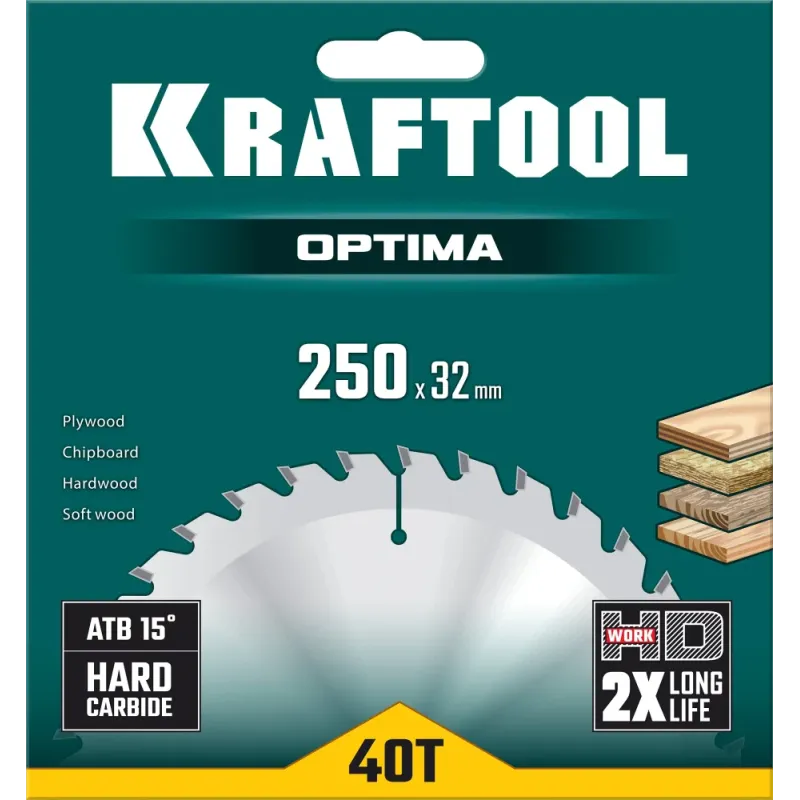 KRAFTOOL Optima, 250 х 32 мм, 40Т, пильный диск по дереву (36951-250-32)