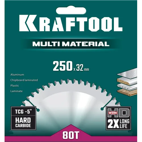 KRAFTOOL Multi Material, 250 х 32 мм, 80Т, пильный диск по алюминию (36953-250-32)
