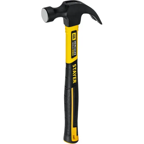 STAYER Hercules, 450 г, молоток-гвоздодёр столярный с фиберглассовой рукояткой, Professional (2026-450)