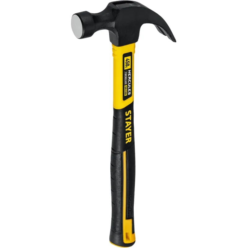 STAYER Hercules, 450 г, молоток-гвоздодёр столярный с фиберглассовой рукояткой, Professional (2026-450)