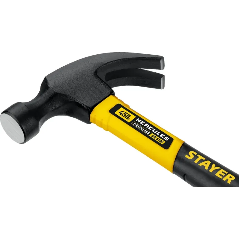 STAYER Hercules, 450 г, молоток-гвоздодёр столярный с фиберглассовой рукояткой, Professional (2026-450)