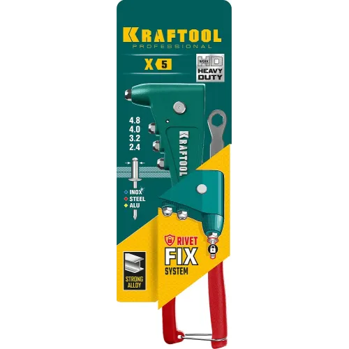 KRAFTOOL X-5F, 2.4 - 4.8 мм, 260 мм, удержание заклепки, литой заклепочник (31173)