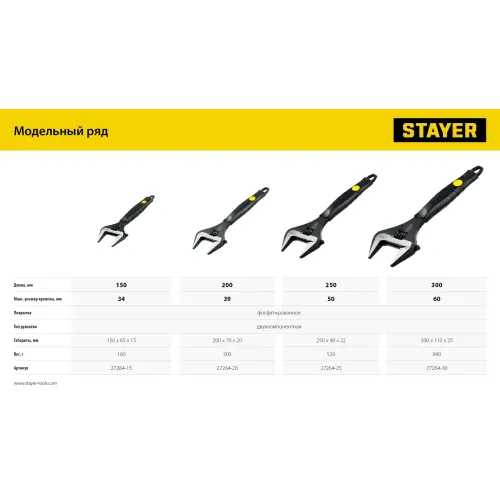 STAYER COBRA, 200/39 мм, разводной ключ, Professional (27264-20)