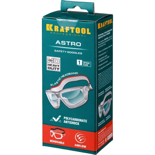 KRAFTOOL ASTRO прозрачные защитные очки, открытые, антибликовое покрытие, наголовная лента, оптический класс 1 (11009)