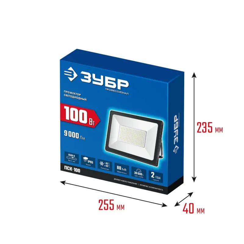 ЗУБР ПСК-100, 100 Вт, 6500 К, IP 65, светодиодный прожектор, Профессионал (57141-100)