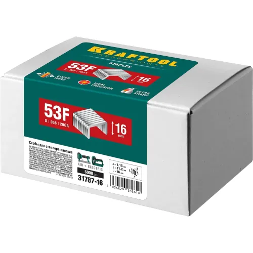 KRAFTOOL скобы тип 53F (D/056), 16 мм, калибр 23GA. 5000 шт (31787-16)