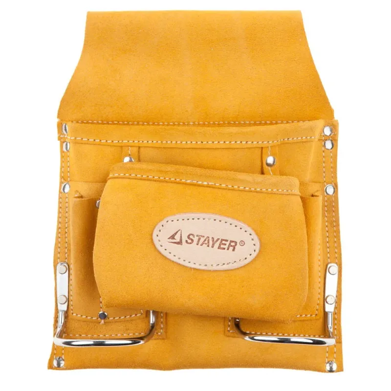 STAYER кожаная, 2 скобы, поясная сумка для инструментов с 8 карманами, Professional (38515)