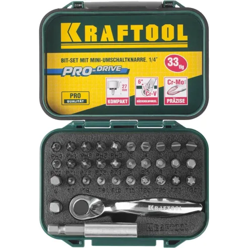 KRAFTOOL 33 шт, набор бит с мини-трещоткой (26157-H33)