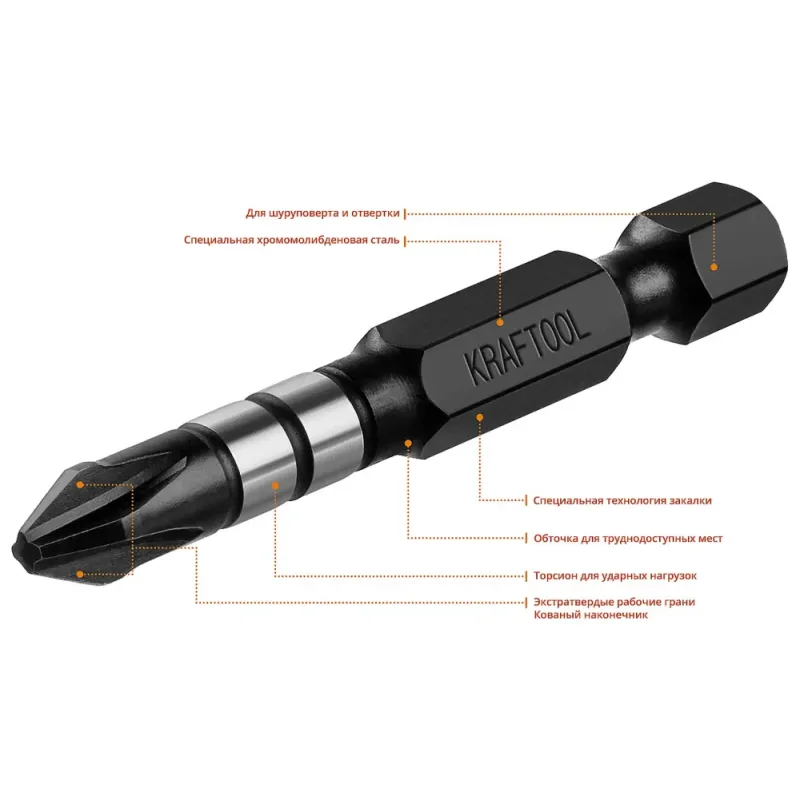 KRAFTOOL Impact PH2, 50 мм, 10 шт, ударные биты (26191-2-50-S10)