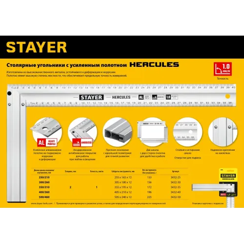 STAYER 300 мм, жесткий столярный угольник, Professional (3432-30)