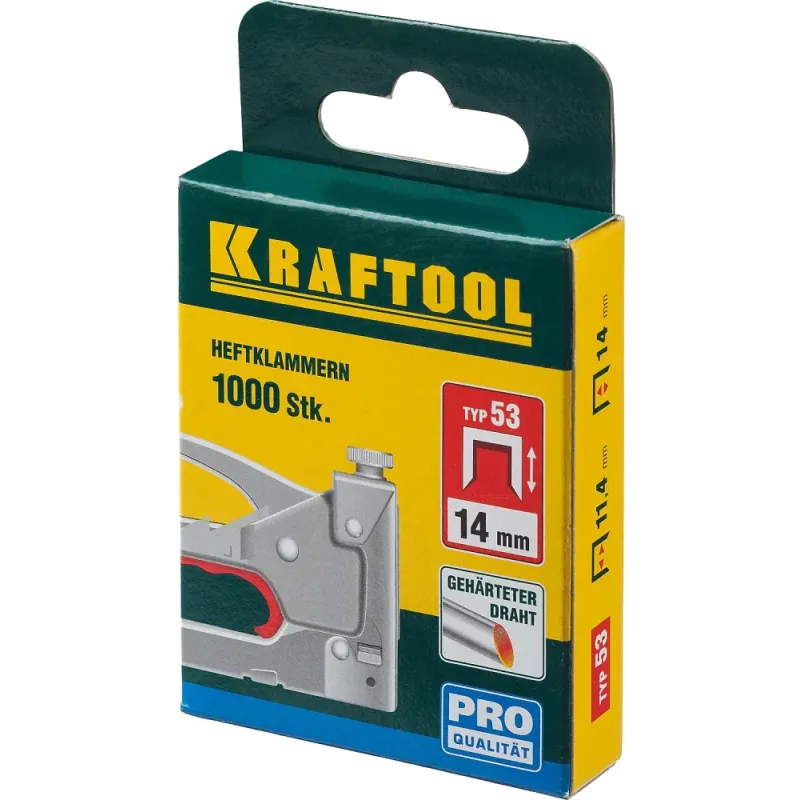 KRAFTOOL скобы тип 53 (A/10/JT21), 14 мм, калибр 23GA. 1000 шт (31670-14)