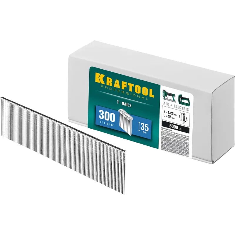 KRAFTOOL гвозди тип 300 (47/J/ F), 35 мм, калибр 18GA. 5000 шт (31785-35)