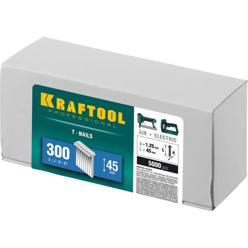 KRAFTOOL гвозди тип 300 (47/J/ F), 45 мм, калибр 18GA. 5000 шт (31785-45)